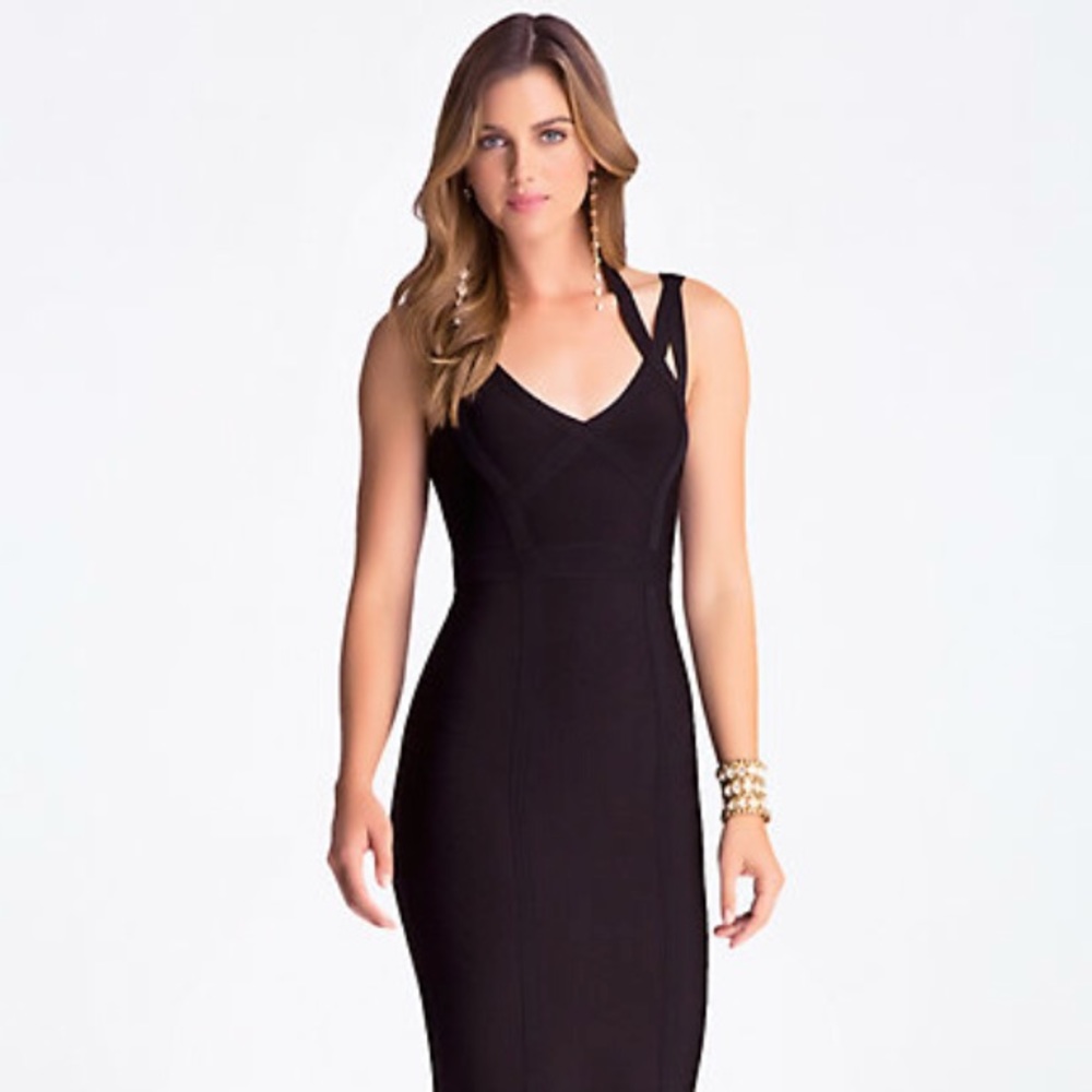 Bebe 3 strap bandage midi dress